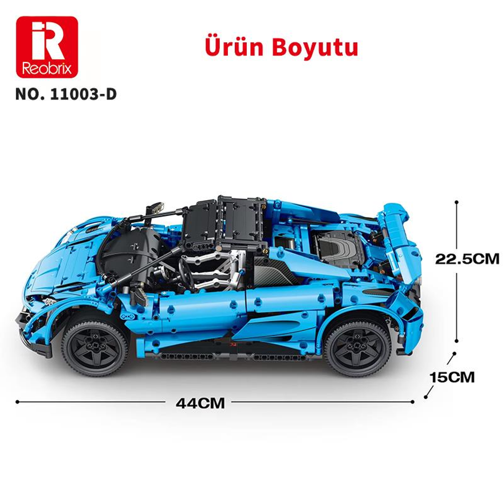 Mavi bir yapboz spor araba modeli, ölçüleri 44x22,5x15cm.