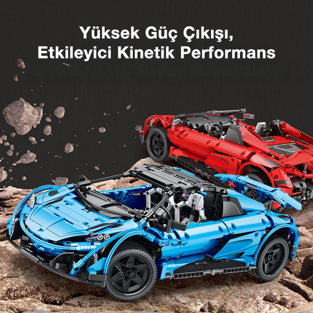 Kayaçlı arazide iki model araba, biri mavi, diğeri kırmızı.