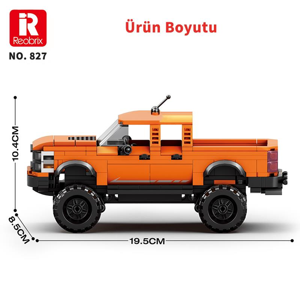 Turuncu Lego kamyonet, 19.5cm U, 10.4cm Y, 8.5cm G. Reobrix No. 827.