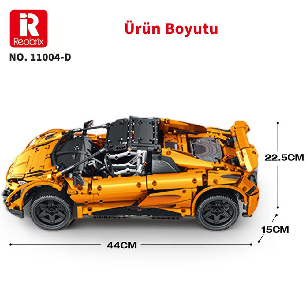 Sarı, tuğladan yapılmış model araba, 44cm uzunluk, 22.5cm yükseklik, 15cm genişlik.