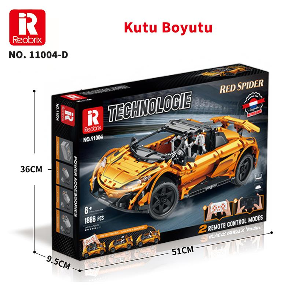 Turuncu spor araba yapım kiti, 1886 parça, 6+. Boyutlar 51x36x9.5cm.