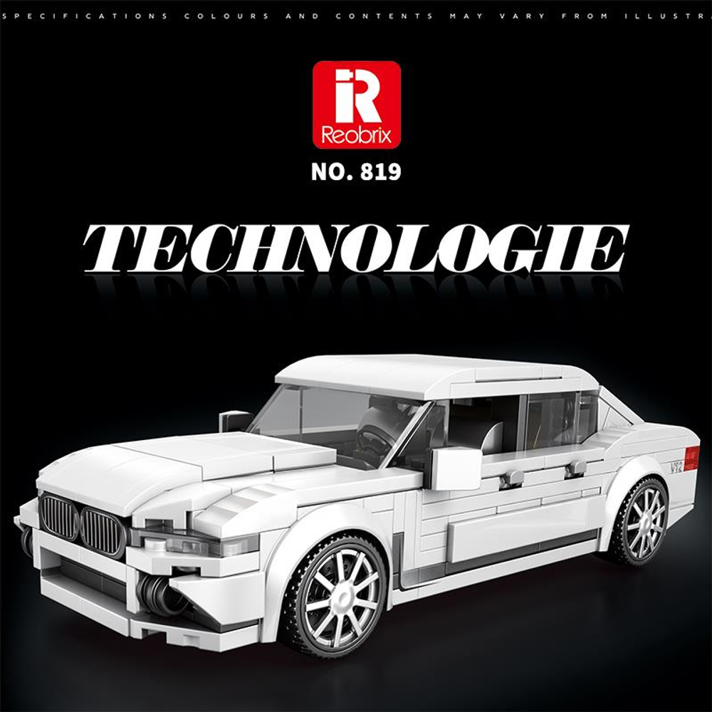 Beyaz Lego araba, üzerinde 'TECHNOLOGIE' ve 819 yazıyor.