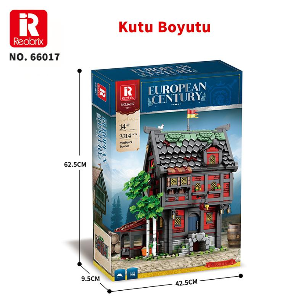 Boyutları olan ortaçağ taverna yapım oyuncağı kutusu.
