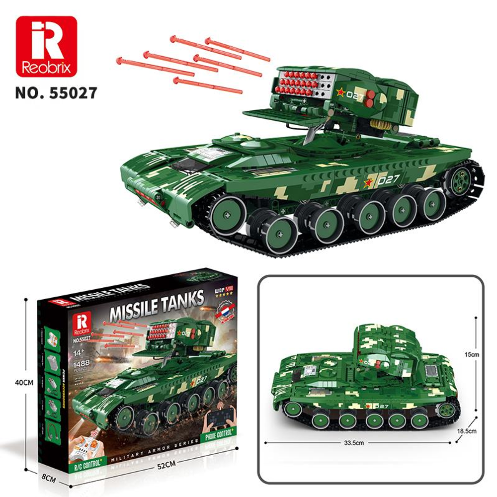 Füzetekkel, kutusuyla ve boyutlarıyla yeşil füze tankı yapım seti.