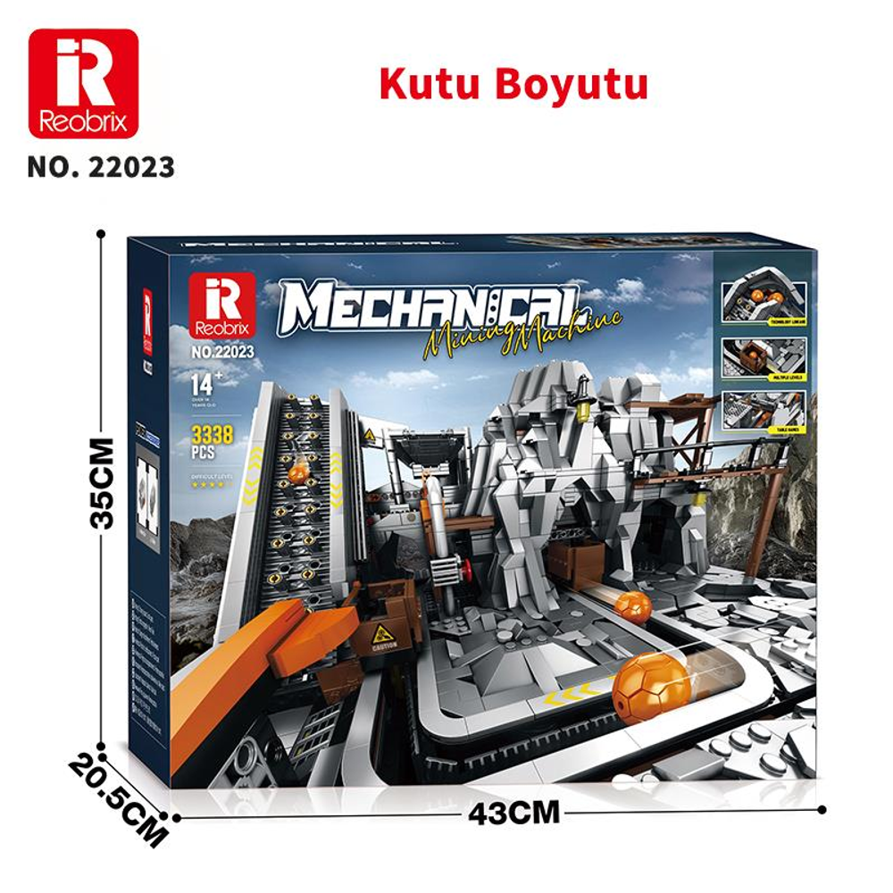 Merdivenli ve kayalı mekanik madencilik yapım seti kutusu.