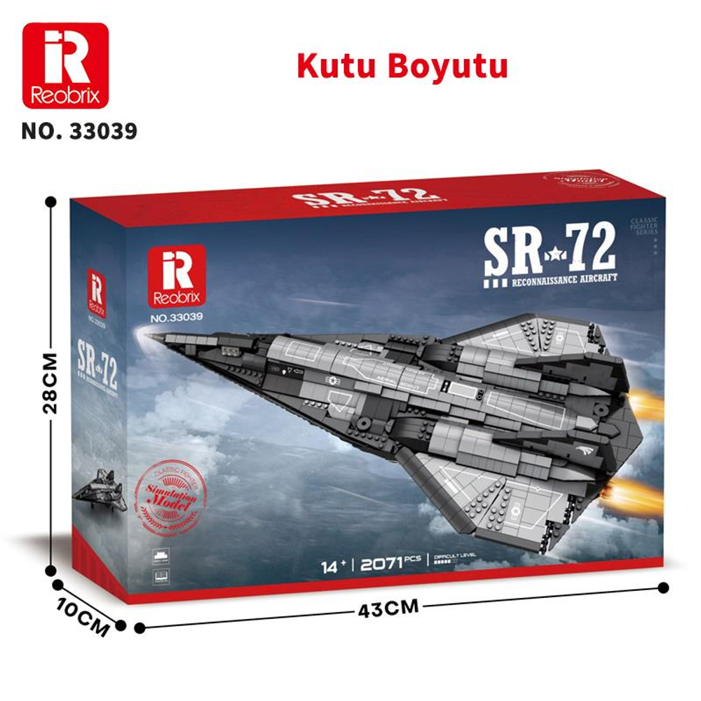 Boyutları olan bir SR-72 keşif uçağı modelinin kutusu.