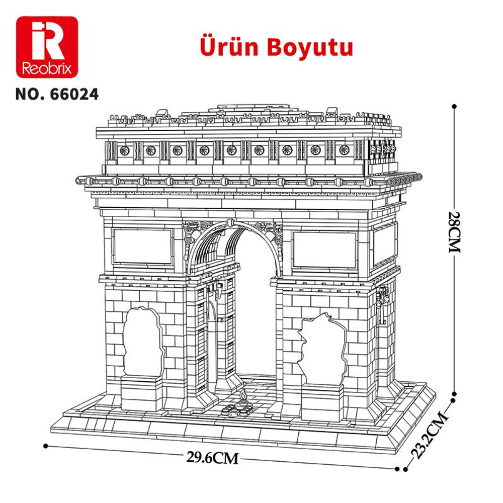 Boyutları belirtilmiş Arc de Triomphe modelinin çizimi.