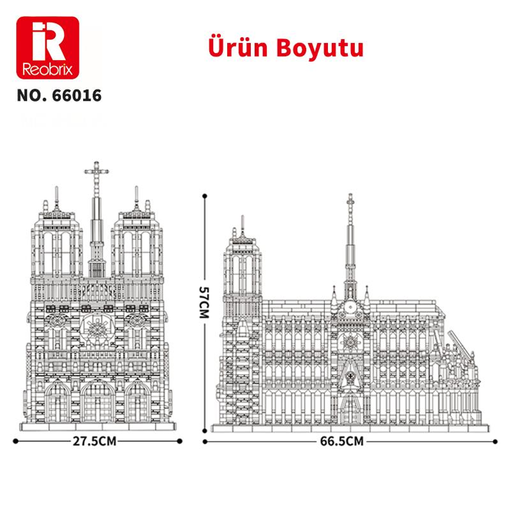 Notre Dame Katedrali'nin iki modeli. Biri 27,5 cm, diğeri 66,5 cm genişliğinde ve 57 cm yüksekliğindedir.