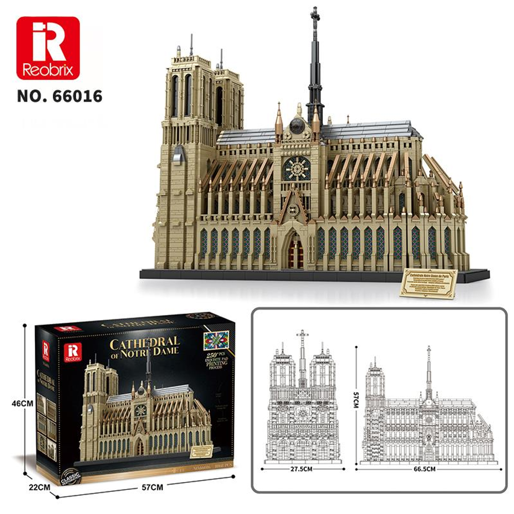 Reobrix Notre Dame maketi, boyutları ve ambalajıyla.