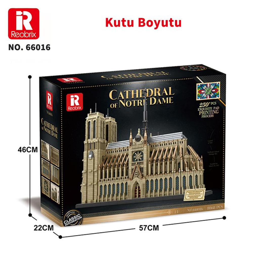 Notre Dame modelinin kutusu boyutları ve marka adıyla.