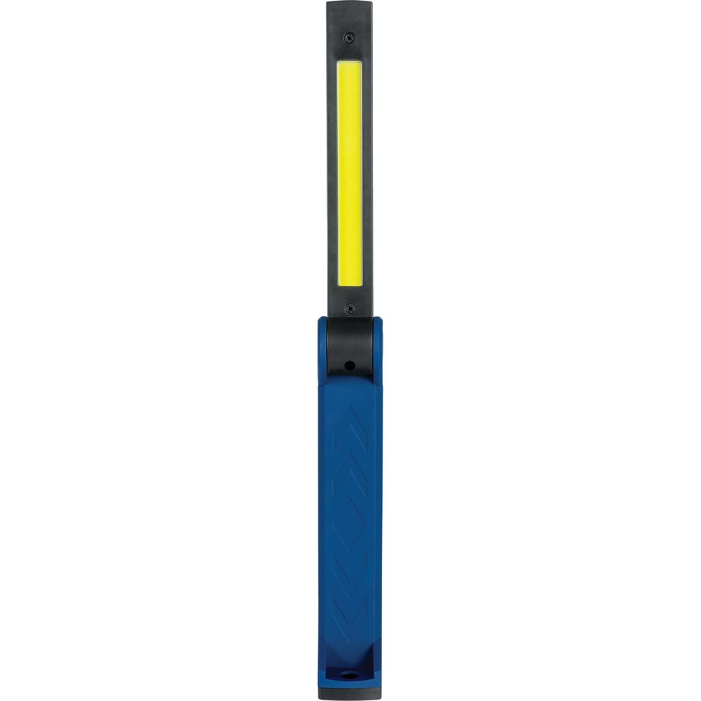Une lampe de travail bleue dotée d'une bande LED jaune.