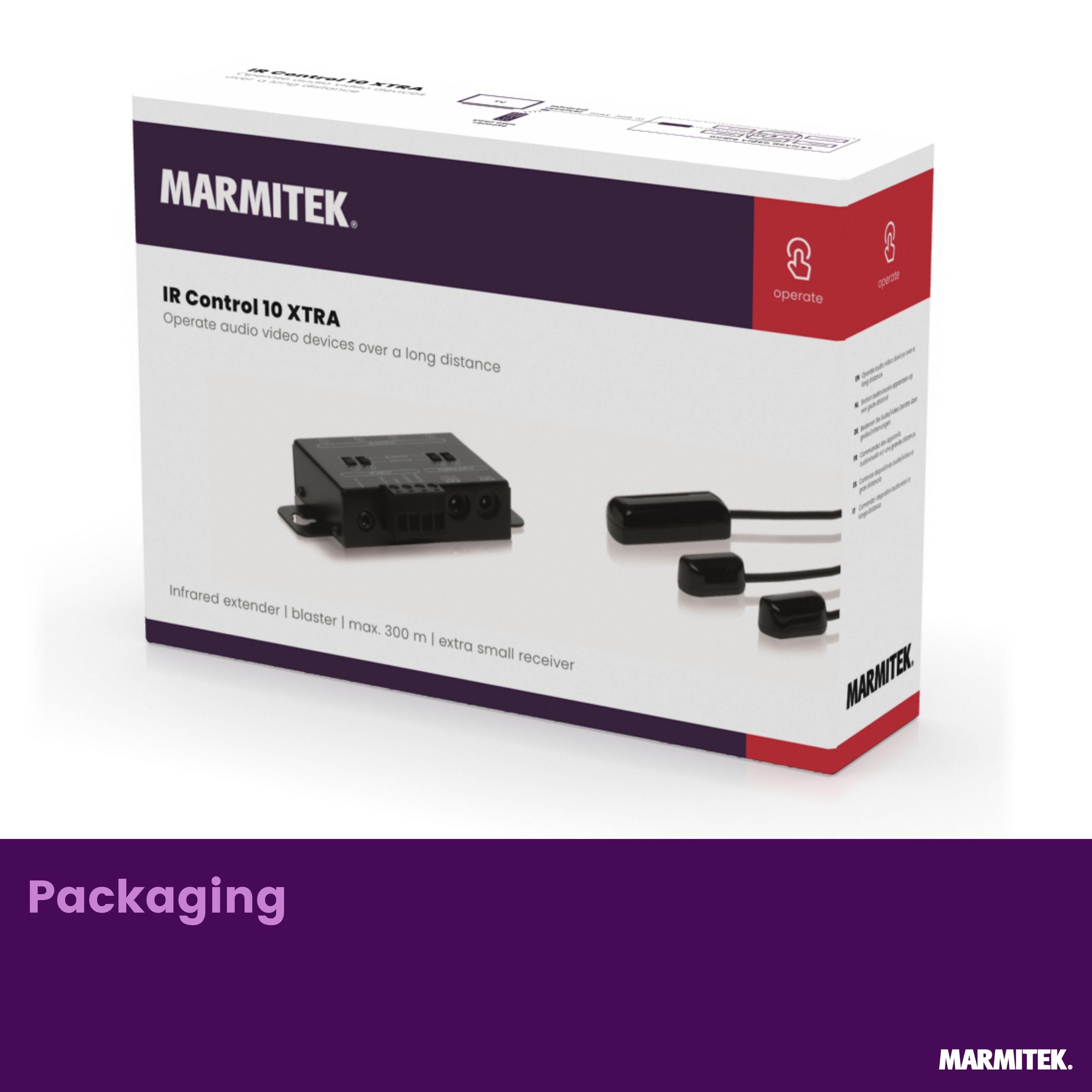 Verpakking van de Marmitek IR Control 10 XTRA met apparaten.