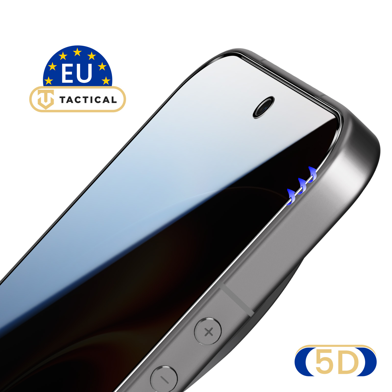 Grijze smartphone met EU Tactical logo en 5D icoon.