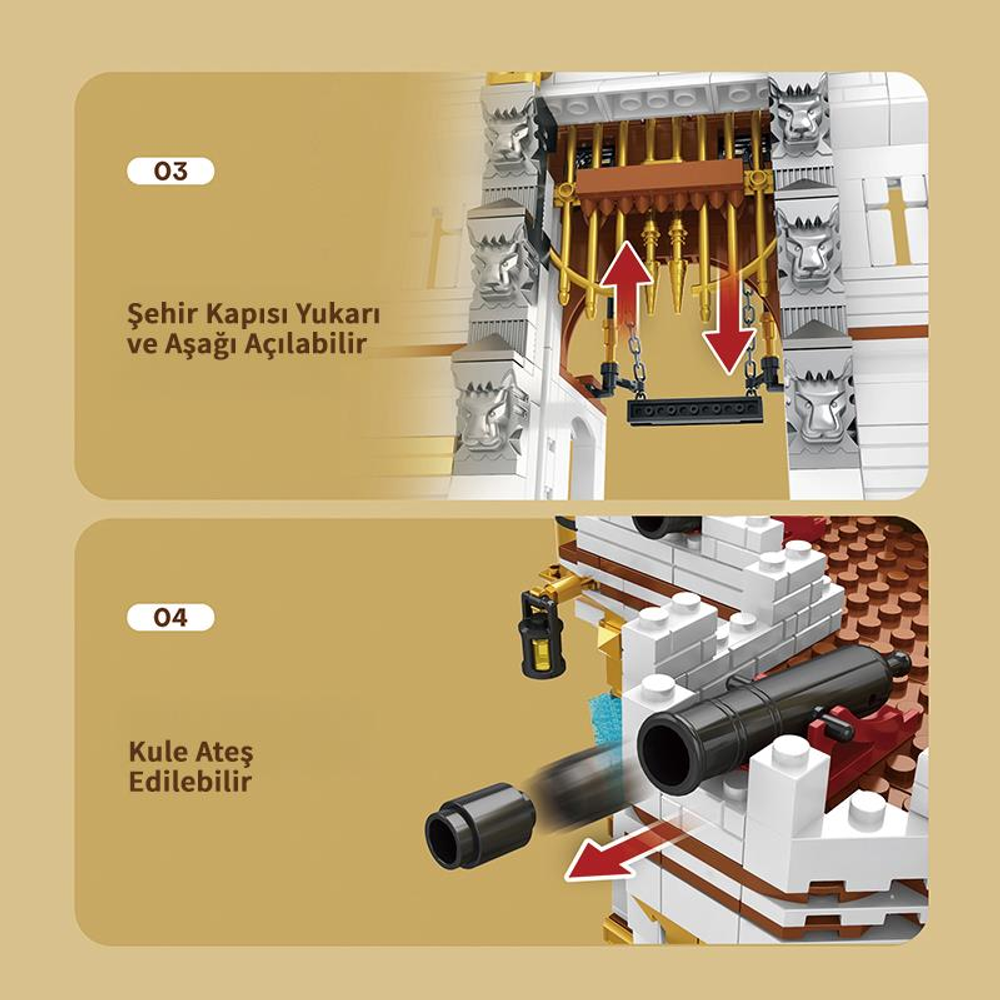 Lego model: Şehir kapısı açılır/kapanır, top ateş edebilir.