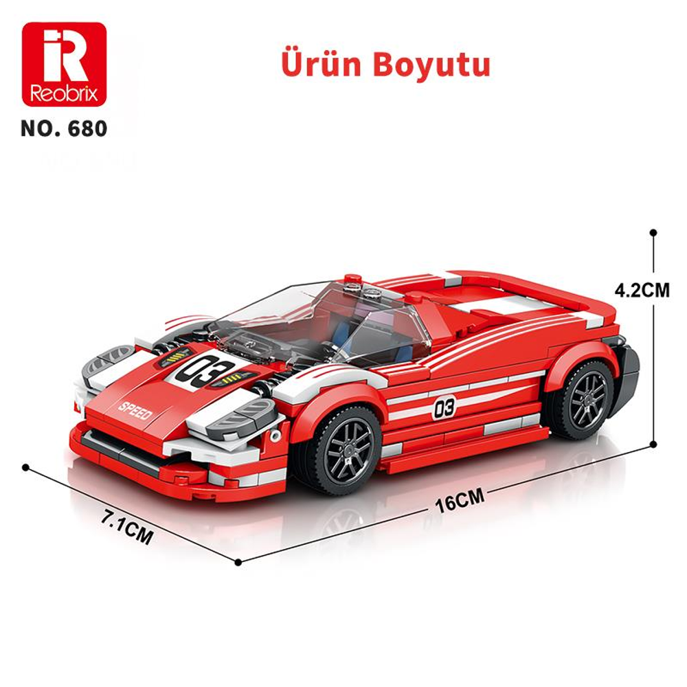 03 numaralı, beyaz şeritli kırmızı oyuncak araba.