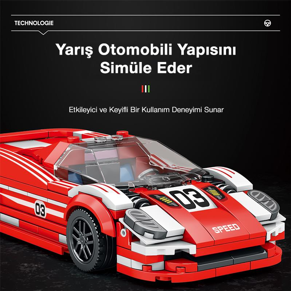 Yanında 03 numarası bulunan kırmızı ve beyaz model yarış arabası.