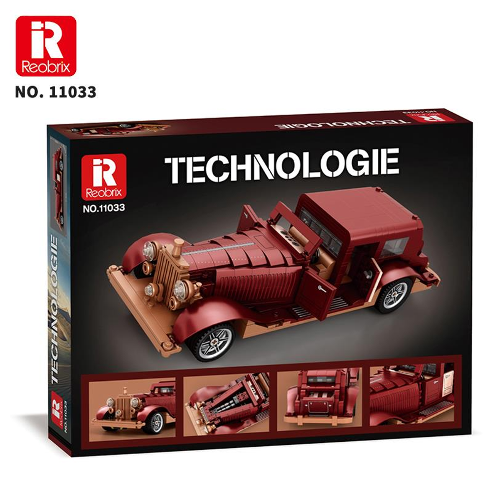 Eski kırmızı bir Reobrix Technic model araba, kutuda araba ve detayları var.