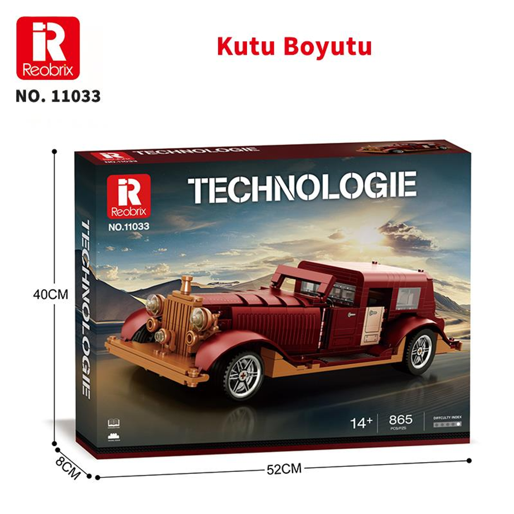 Reobrix TechnologIe yapım seti kutusu, antika kırmızı araba modeli.