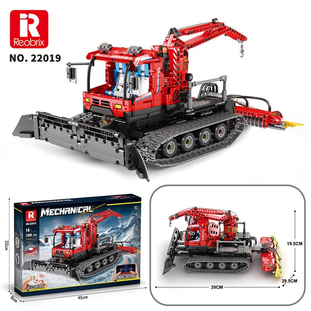 Vinçli ve kar küreyicili kırmızı paletli araç model kiti.