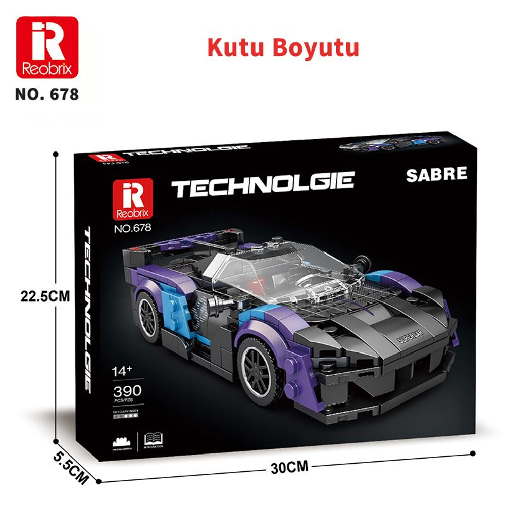 Mor ve siyah yarış arabası yapım oyuncağı kutusu, model no. 678.