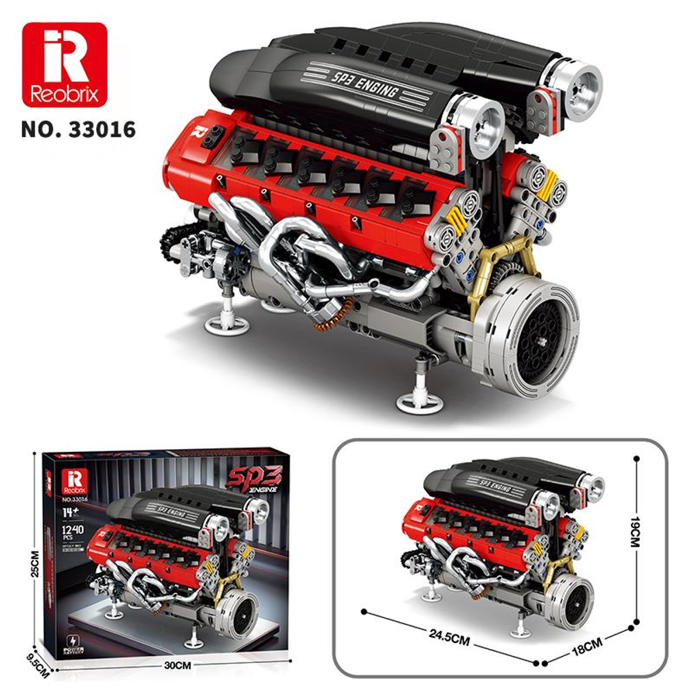 Gümüş borulu, kırmızı ve siyah V8 motorunun detaylı modeli.