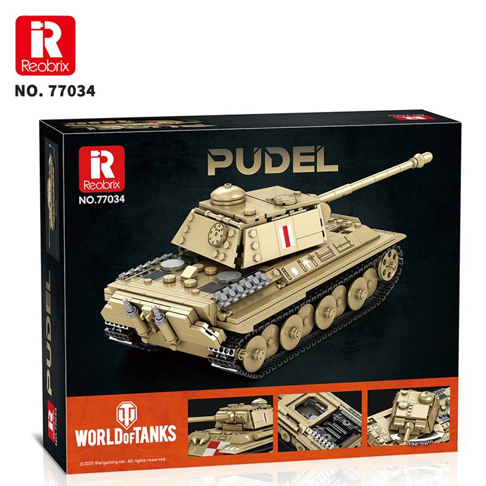 PUDEL ve World of Tanks yazılı bej renkli tank model kiti kutusu.