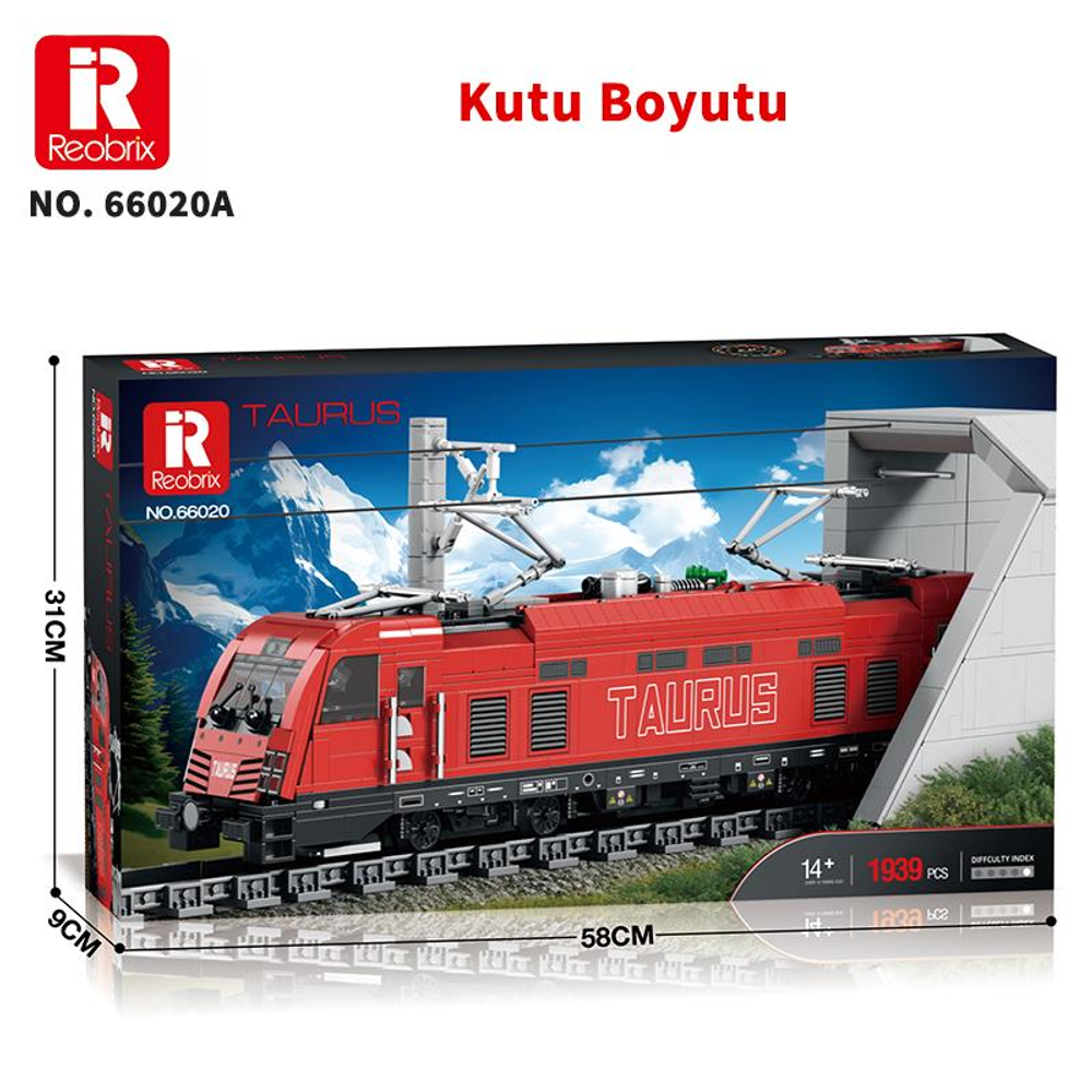 Kırmızı Taurus tren modeli kutusu, 1939 parça, Reobrix NO. 66020A.