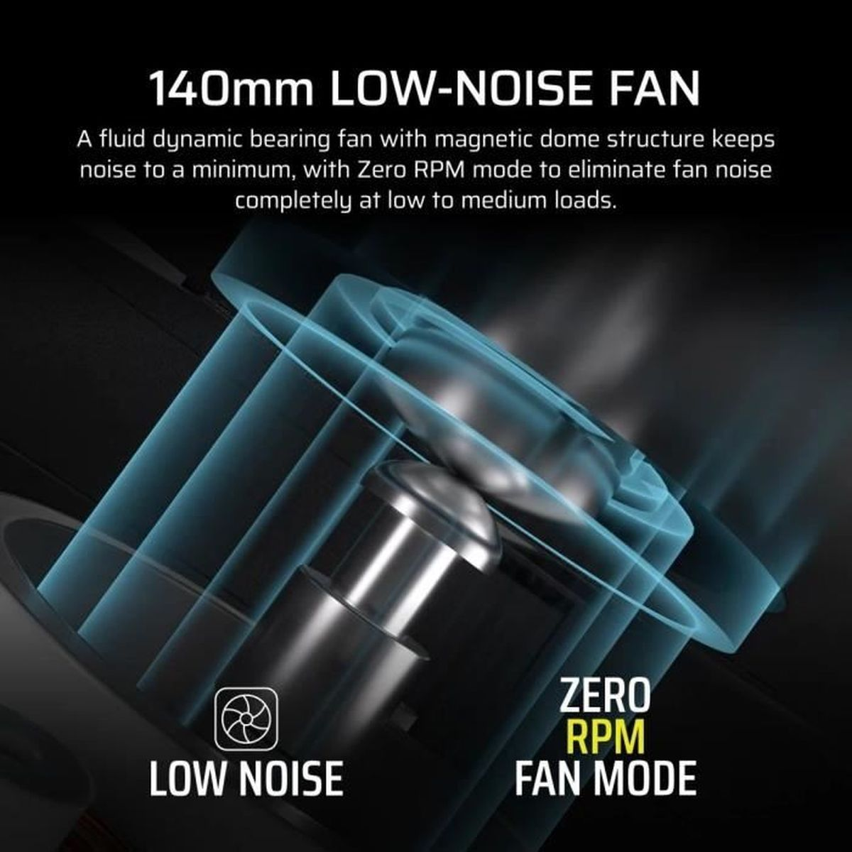 Ventilador de 140 mm de bajo ruido con rodamiento fluido.
