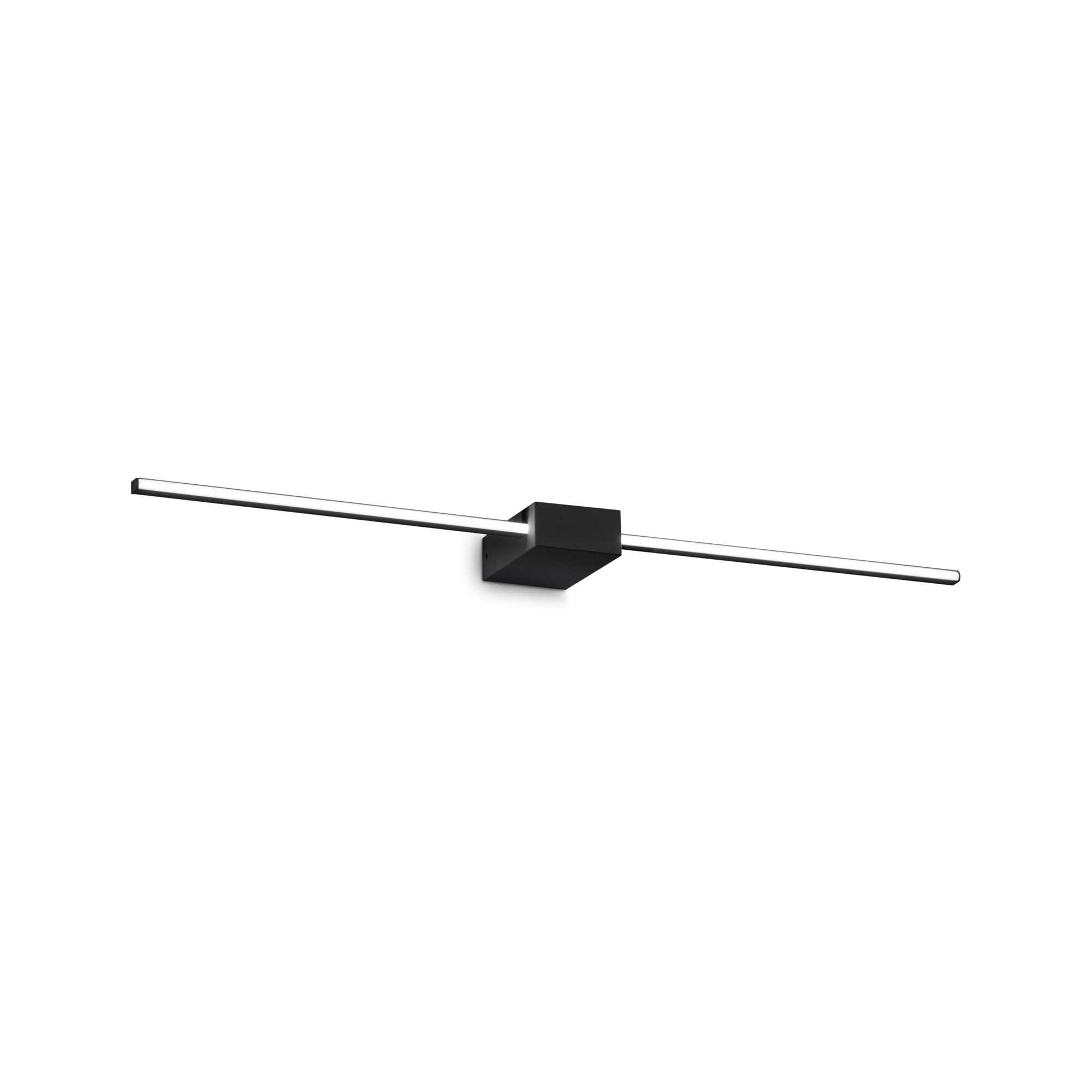 Cubo nero con due lunghe barre illuminate che si estendono.