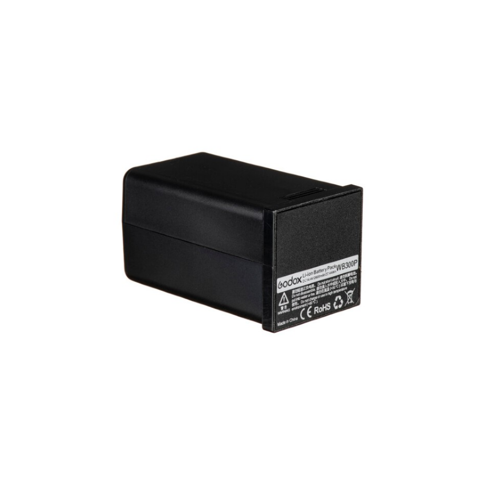 Schwarzer Lithium-Ionen-Akku pack mit Aufschriften und Warnsymbolen.