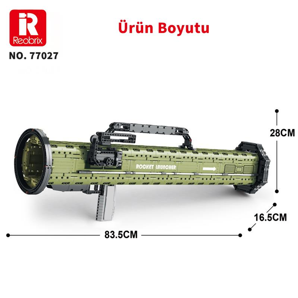 Yeşil tuğla roketatar, 83,5 cm uzunluğunda, 28 cm yüksekliğinde.