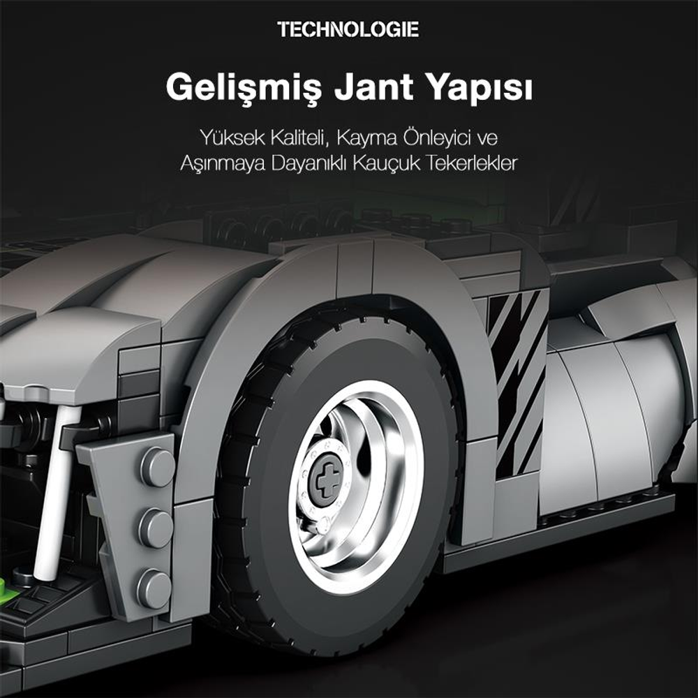 Detaylı jant ve lastiğe sahip gri model araba, teknoloji hakkında yazı.