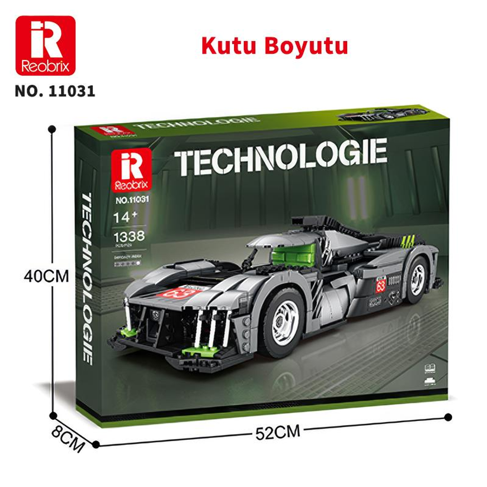 Gri ve yeşil yapboz araba set kutusu, 40x52x8cm boyutlarında.
