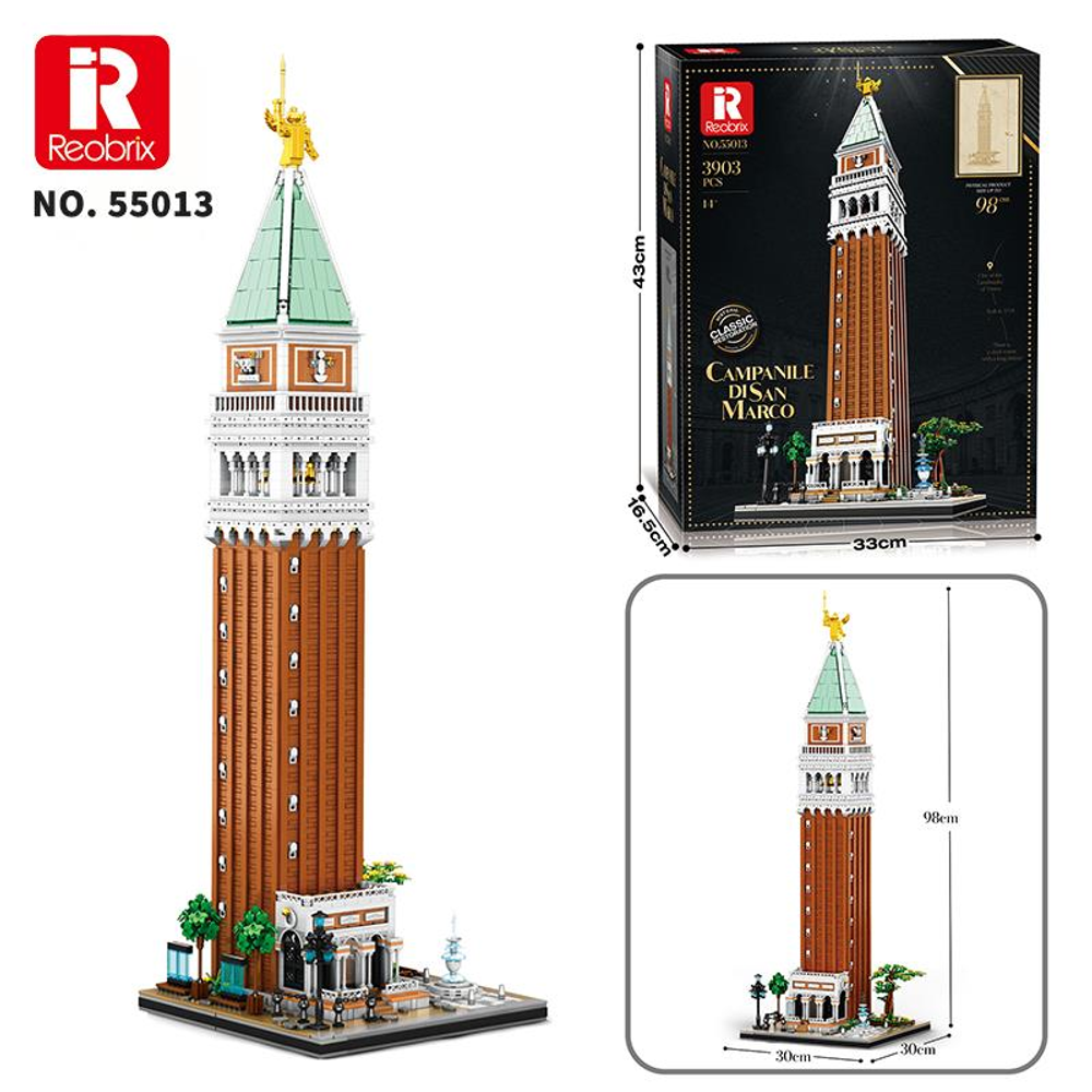 Reobrix Campanile di San Marco modeli, kutu ve boyut diyagramları ile.