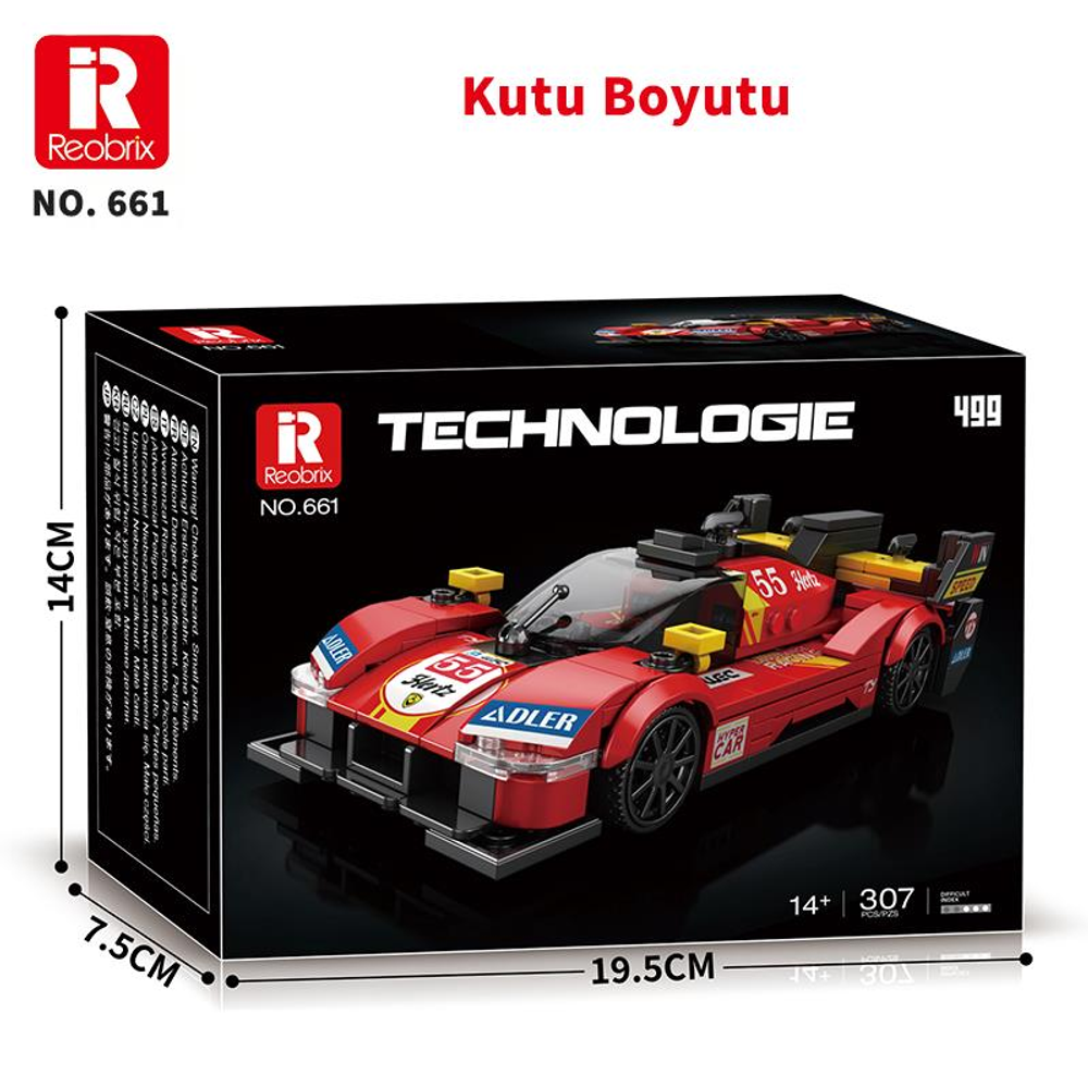 Reobrix logolu ve "Technologie" yazılı kırmızı yarış arabası kutusu.