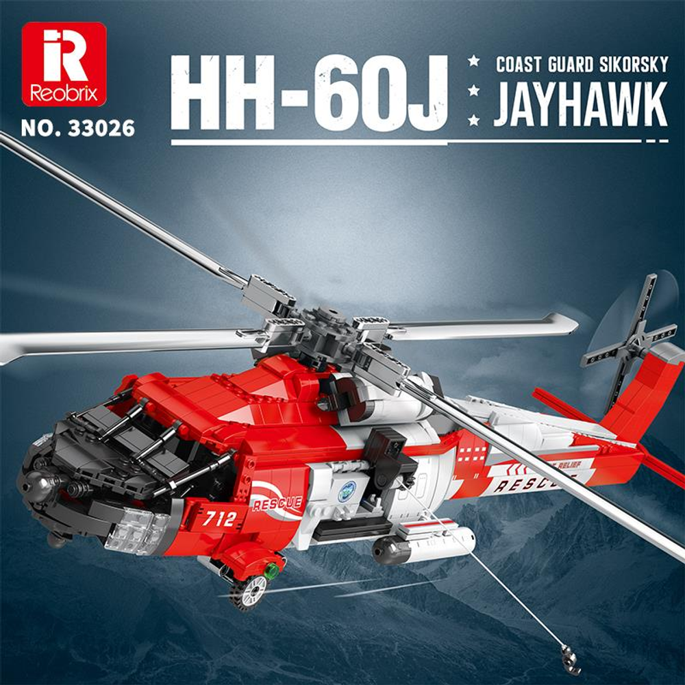 Kırmızı ve beyaz Reobrix HH-60J Jayhawk helikopter modeli.