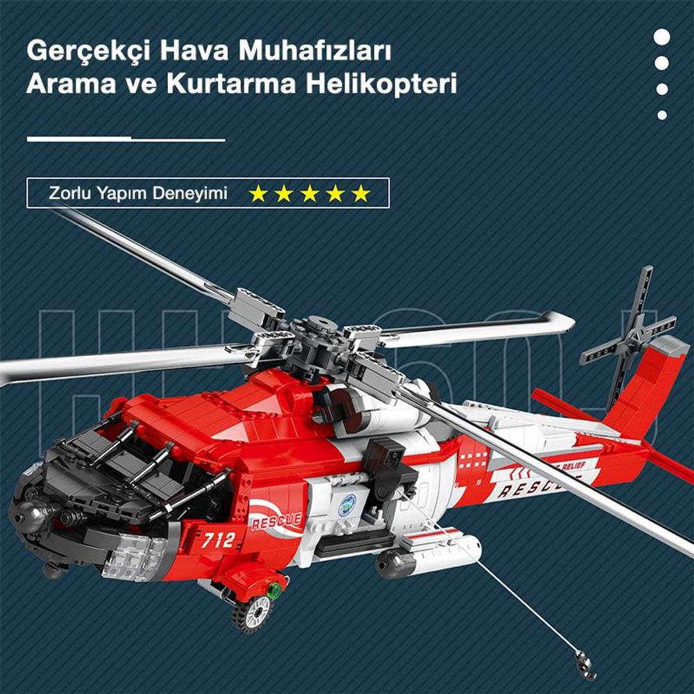 712 numaralı, kırmızı ve beyaz kurtarma helikopteri yapım bloklarından yapılmıştır.
