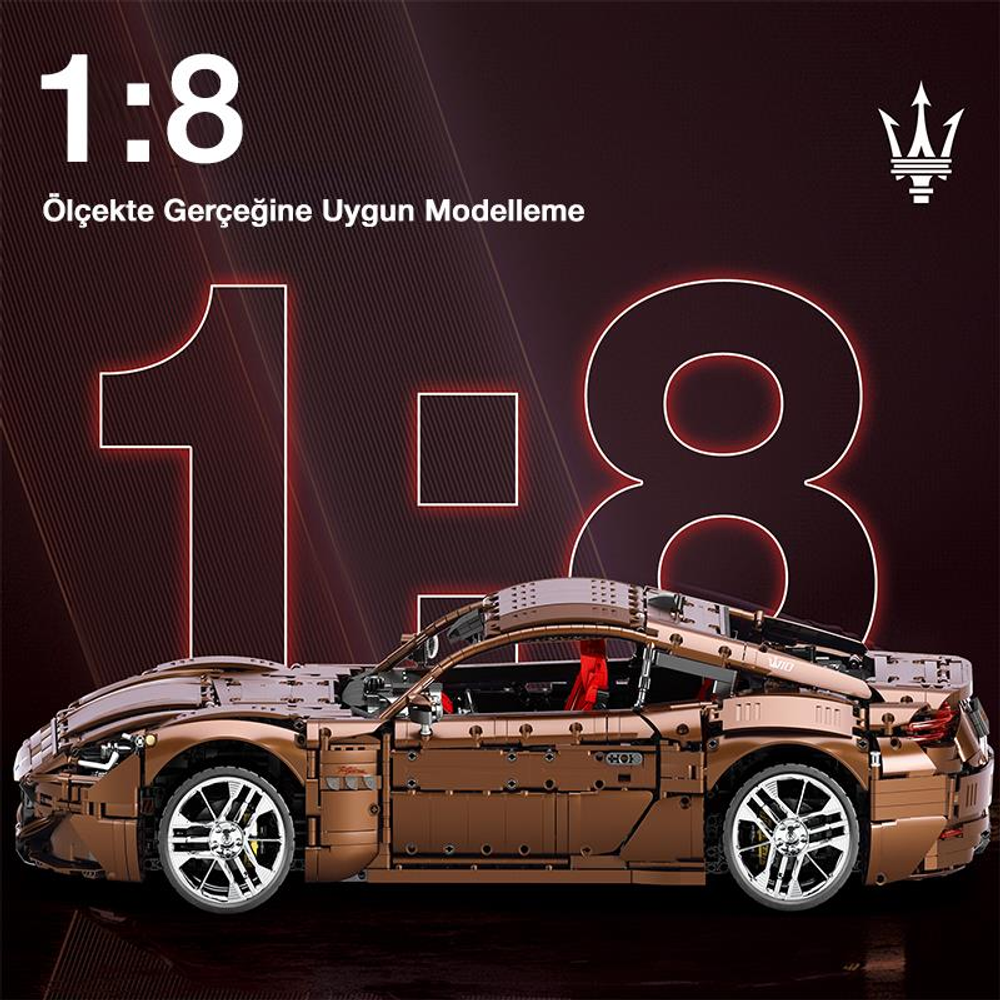 Kırmızı koltuklu bronz model araba, 1:8 ölçekli.