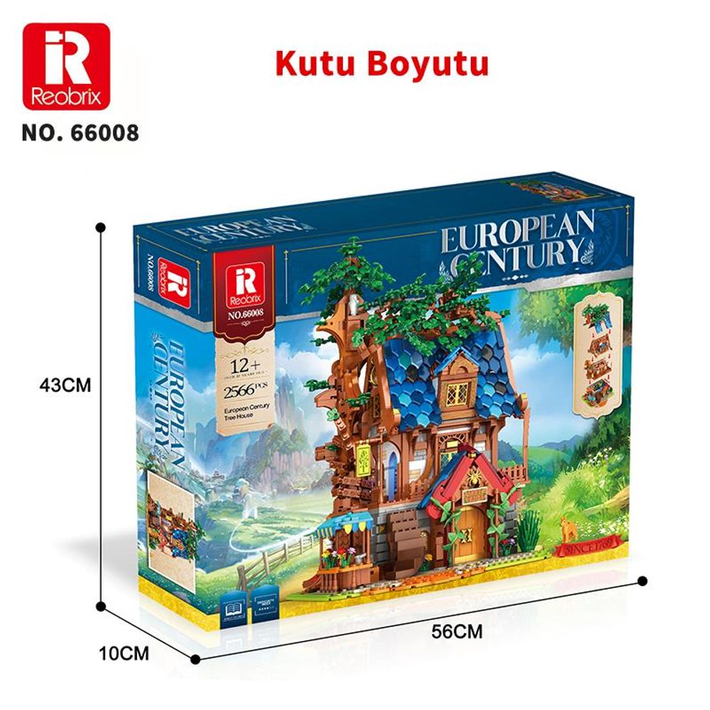 Reobrix European Century Ağaç Ev yapım seti kutusu. Boyutlar: 56x10x43cm.