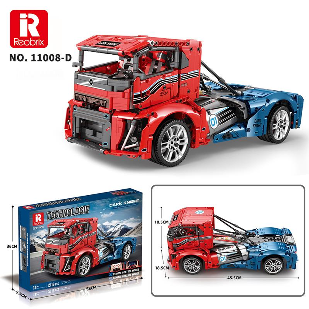Kırmızı ve mavi Reobrix kamyon yapım seti, model 11008-D.