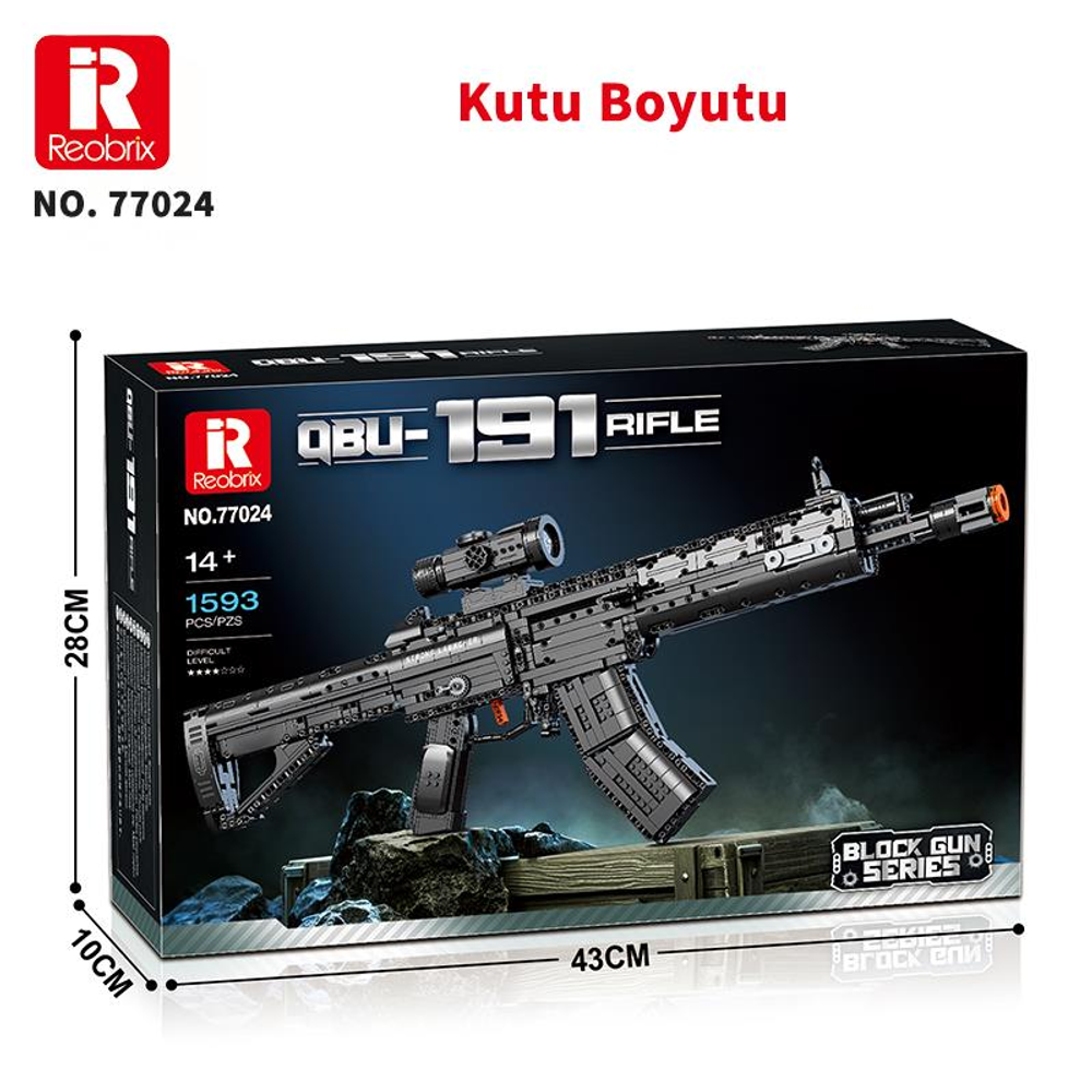 Reobrix QBU-191 tüfek yapım kiti kutusu boyutlarıyla.