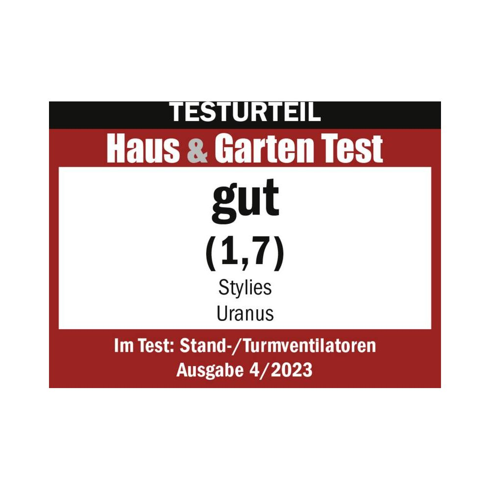 Verdict test: Bon (1,7) pour ventilateurs sur pied/tour Stylies Uranus, Édition 4/2023.
