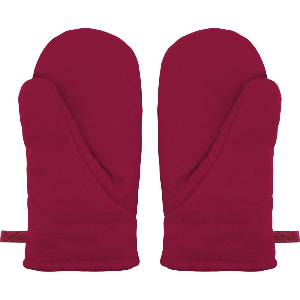 Deux maniques rouges avec des boucles, fond blanc.