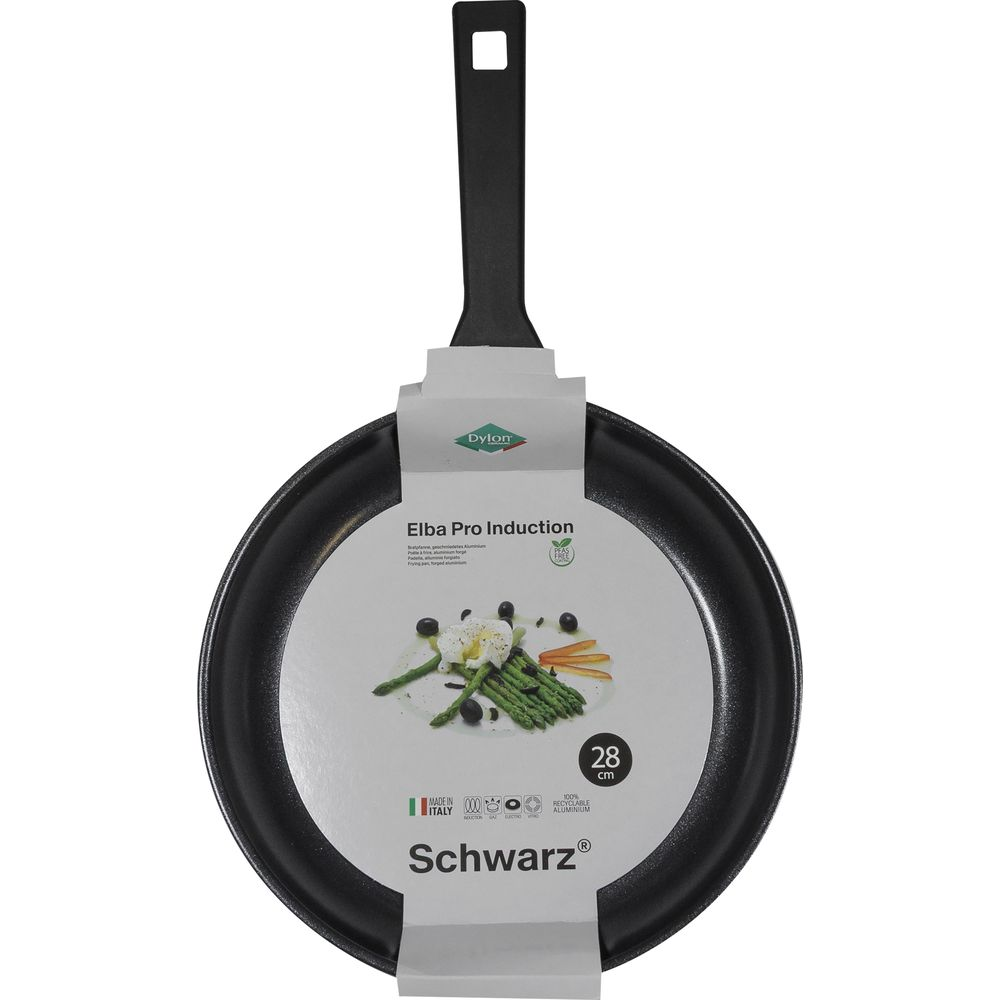 Schwarze Pfanne mit 28 cm Durchmesser, Dylon Elba Pro Induction, Made in Italy.