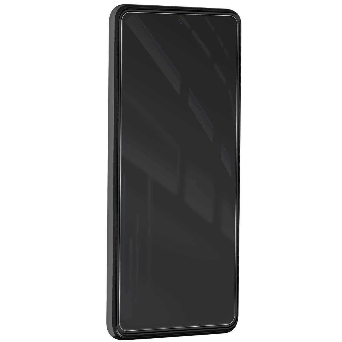 Uno smartphone nero con schermo scuro e cornice sottile.