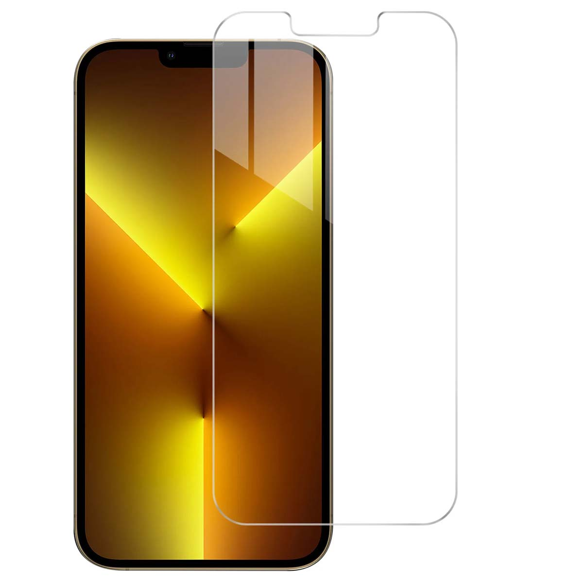 Een heldere schermprotector ligt op een smartphone met een gele achtergrond.