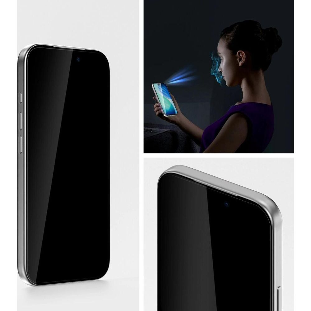 A smartphone with a silver frame is shown from different angles.