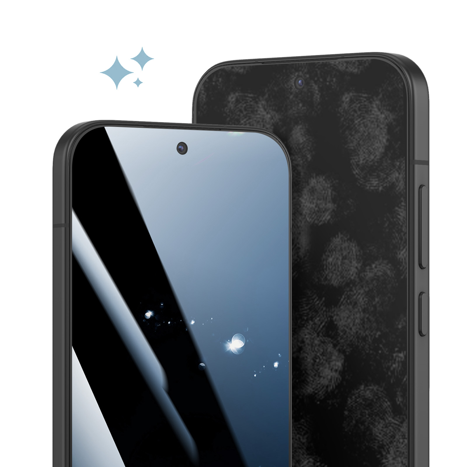 Due smartphone neri, uno pulito, uno con impronte digitali.