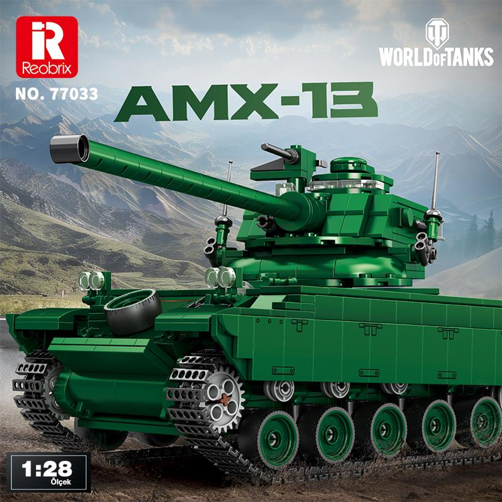 Dağ fonlu, yeşil AMX-13 yapboz oyuncak tankı.