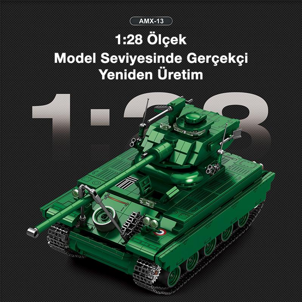 Yeşil, 1:28 ölçekli AMX-13 tank modeli.